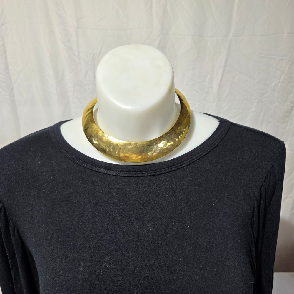 Gold Tone Necklace Bundle Hammered Collar Lariat and Pendant Set 3pc